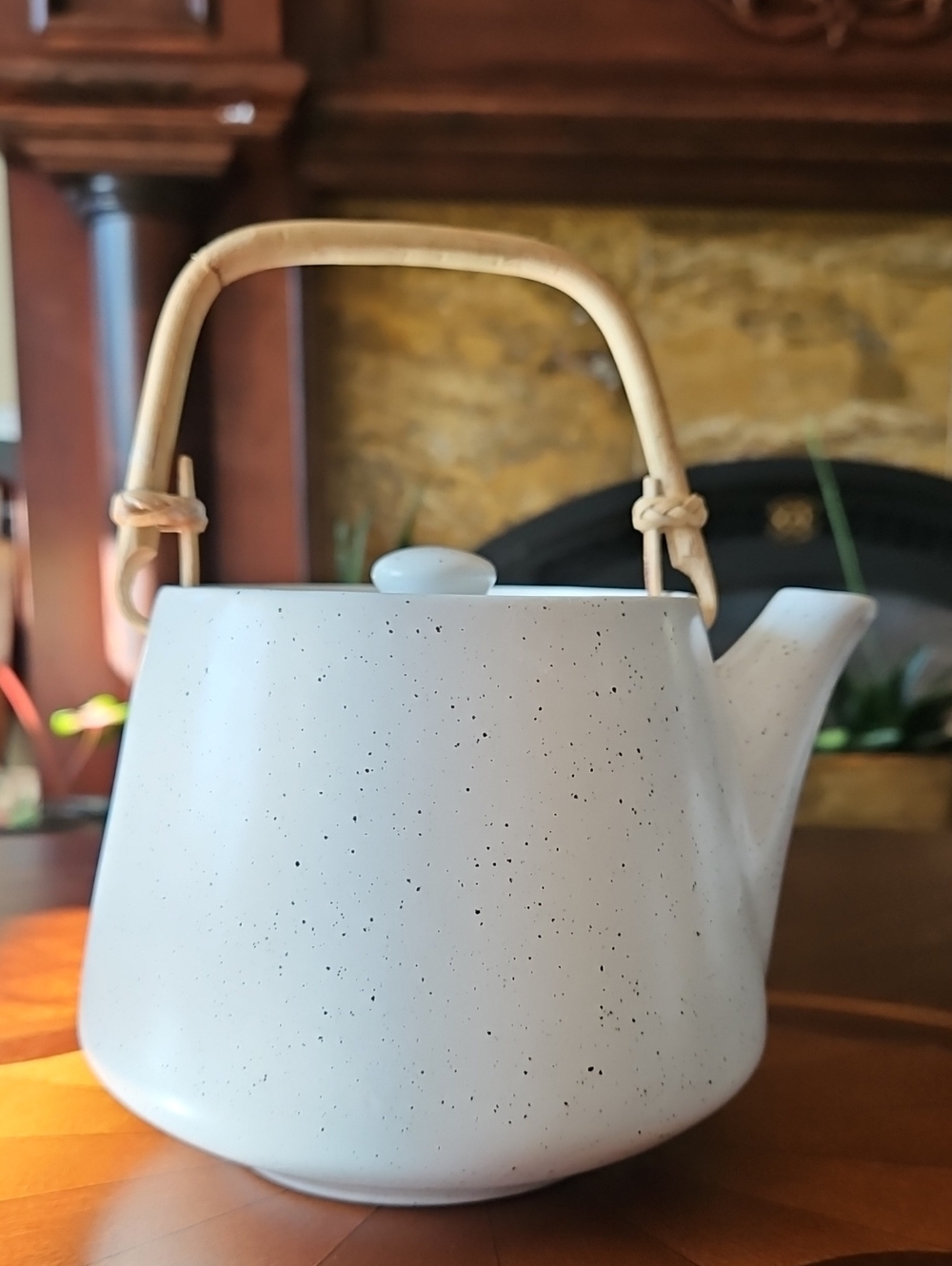 NEW DesignPac Speckled Stoneware Teapot with Bamboo Handle & Infuser Basket